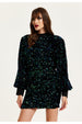 Liquorish Black Velvet Based Green And Blue Sequin Mini Dress