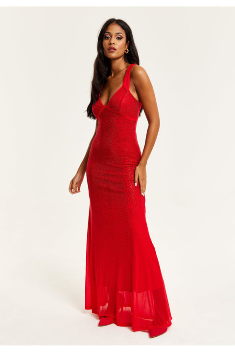 Red Sequin Maxi Dress With Open Back Detail by Liquorish