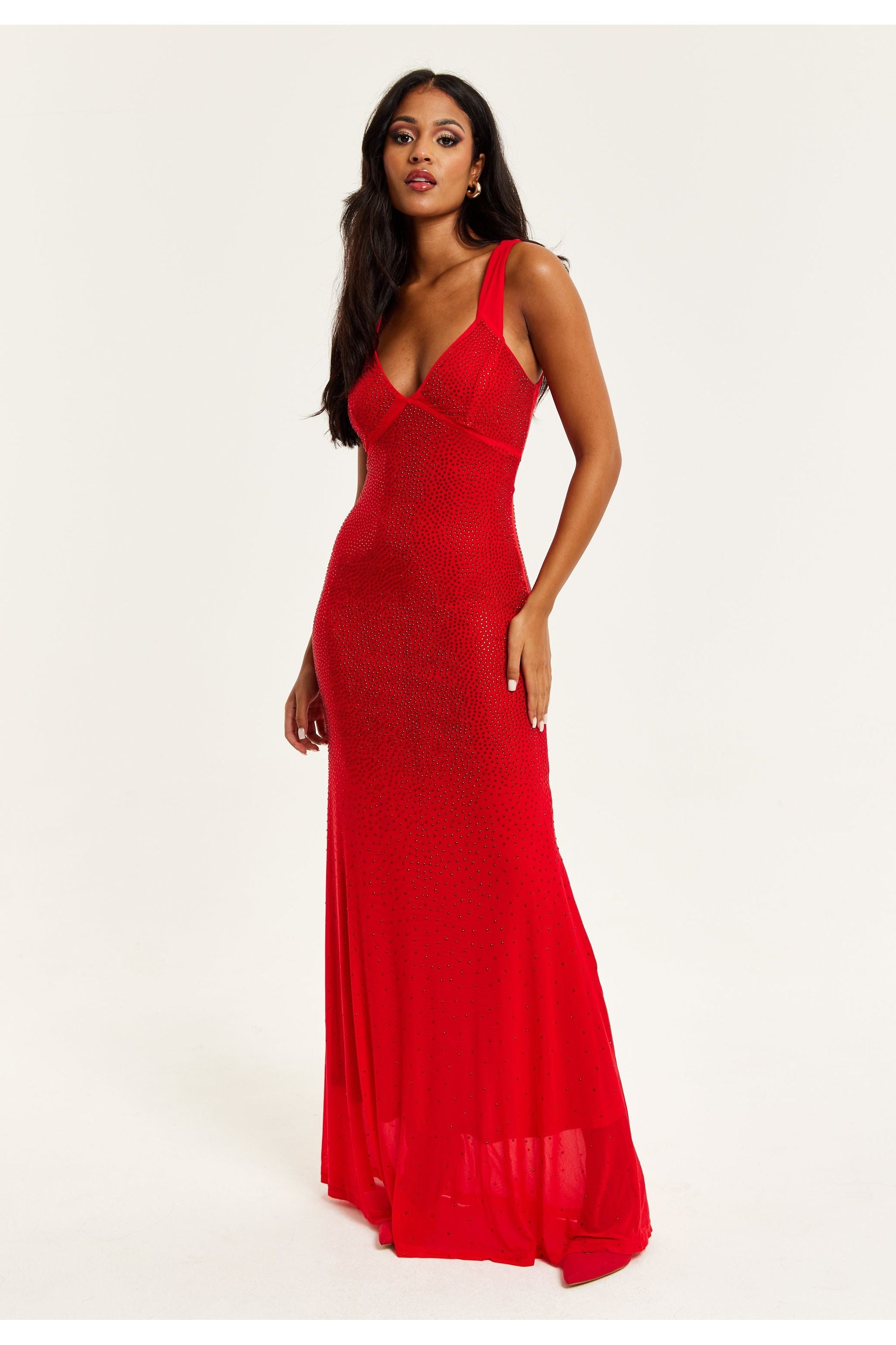 Red Sequin Maxi Dress With Open Back Detail D9-LIQ23AW001
