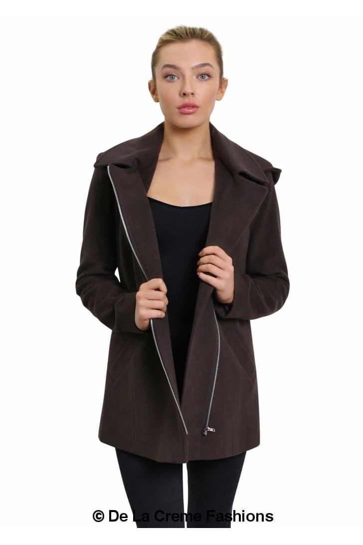 Wool Blend Zip Up Hooded Coat 1810