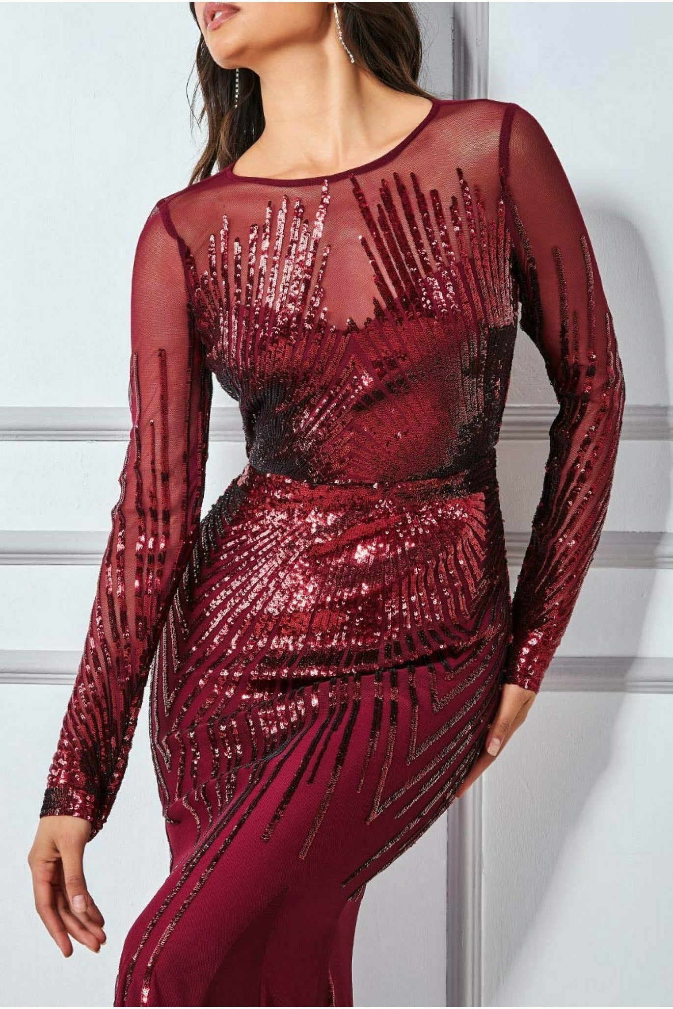 Shooting Star Sequin Maxi Dress - Wine DR3276