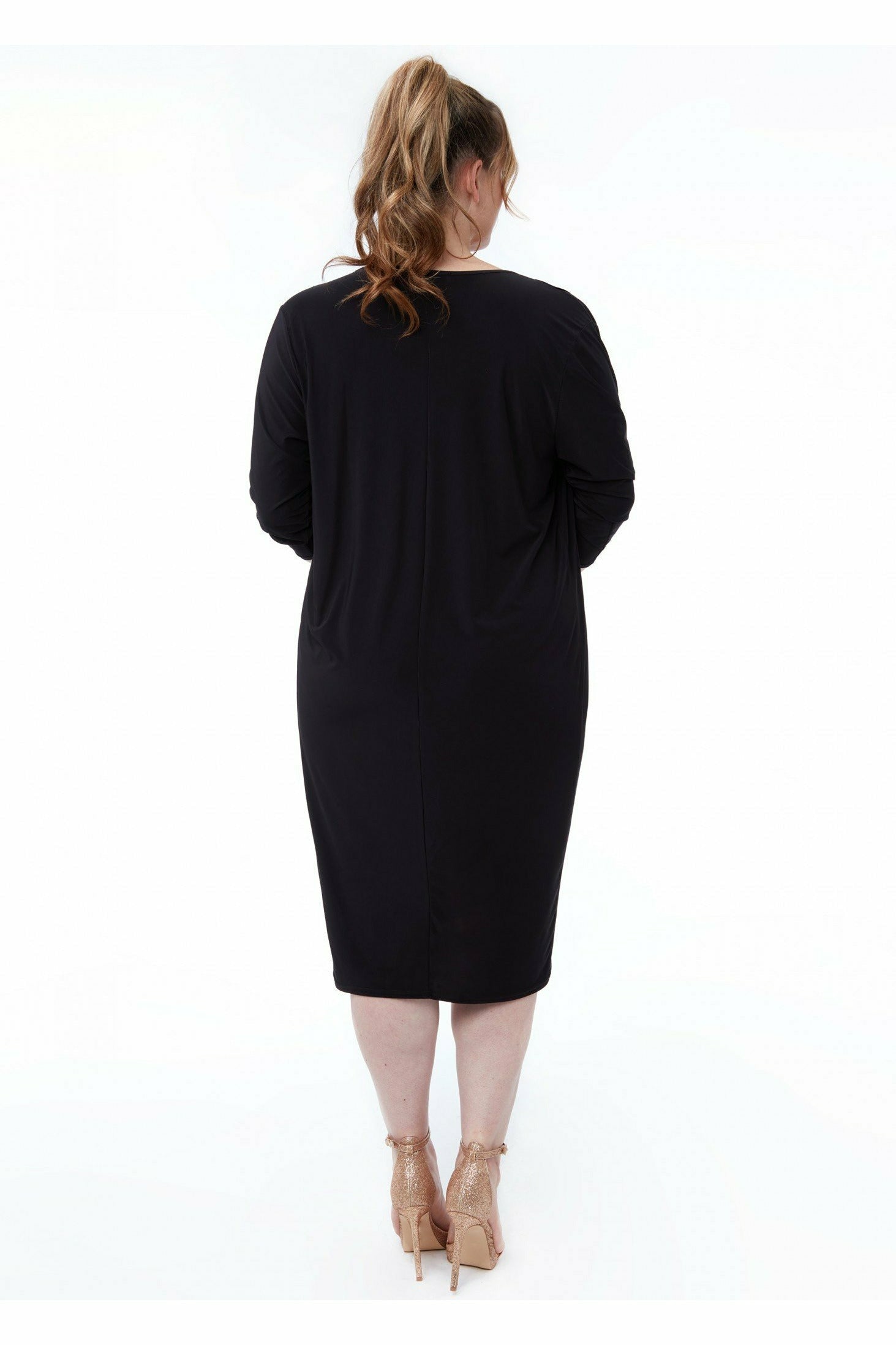 Loose Fit Midi Dress With Asymmetric Neck - Black DR3092