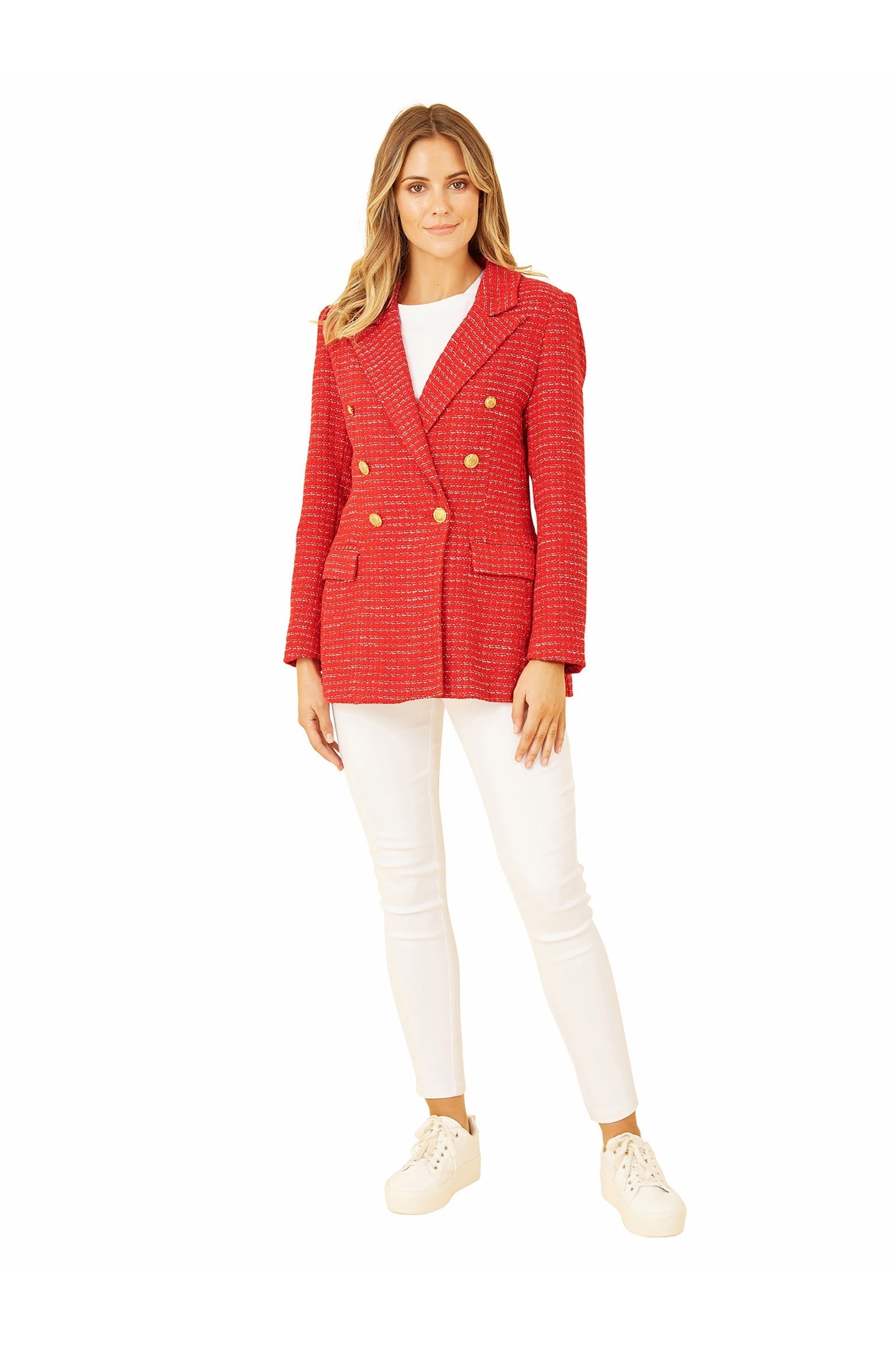 Red Boucle Fitted Blazer Yumi