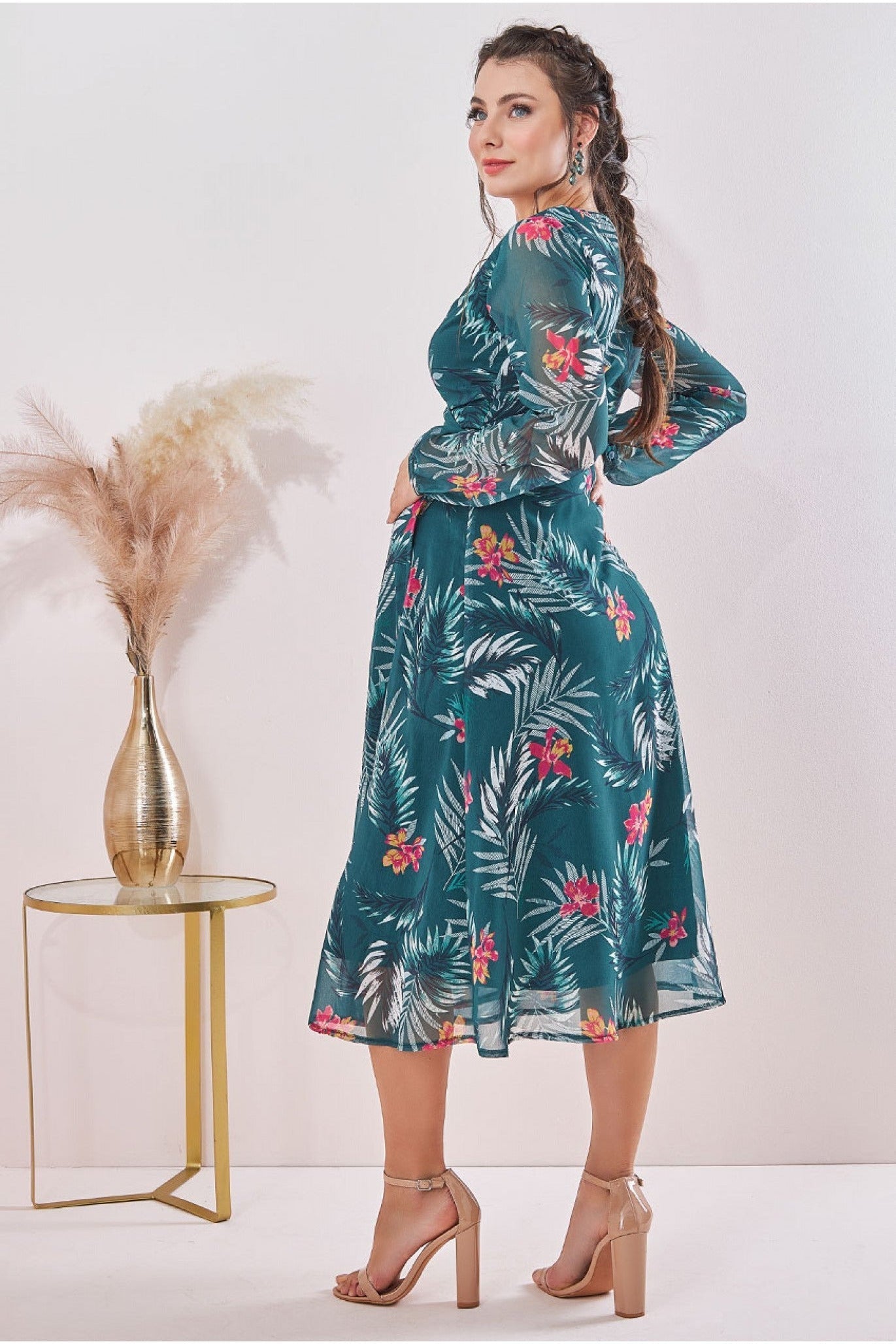 Maternity Floral Print Wrap Midi Green DR3569MAT