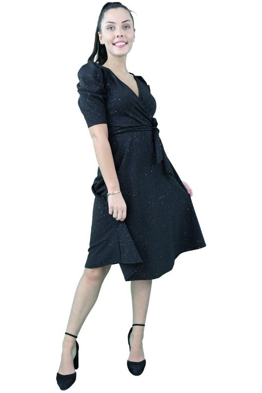 Belted Wrap Skater Midi Dress 125456