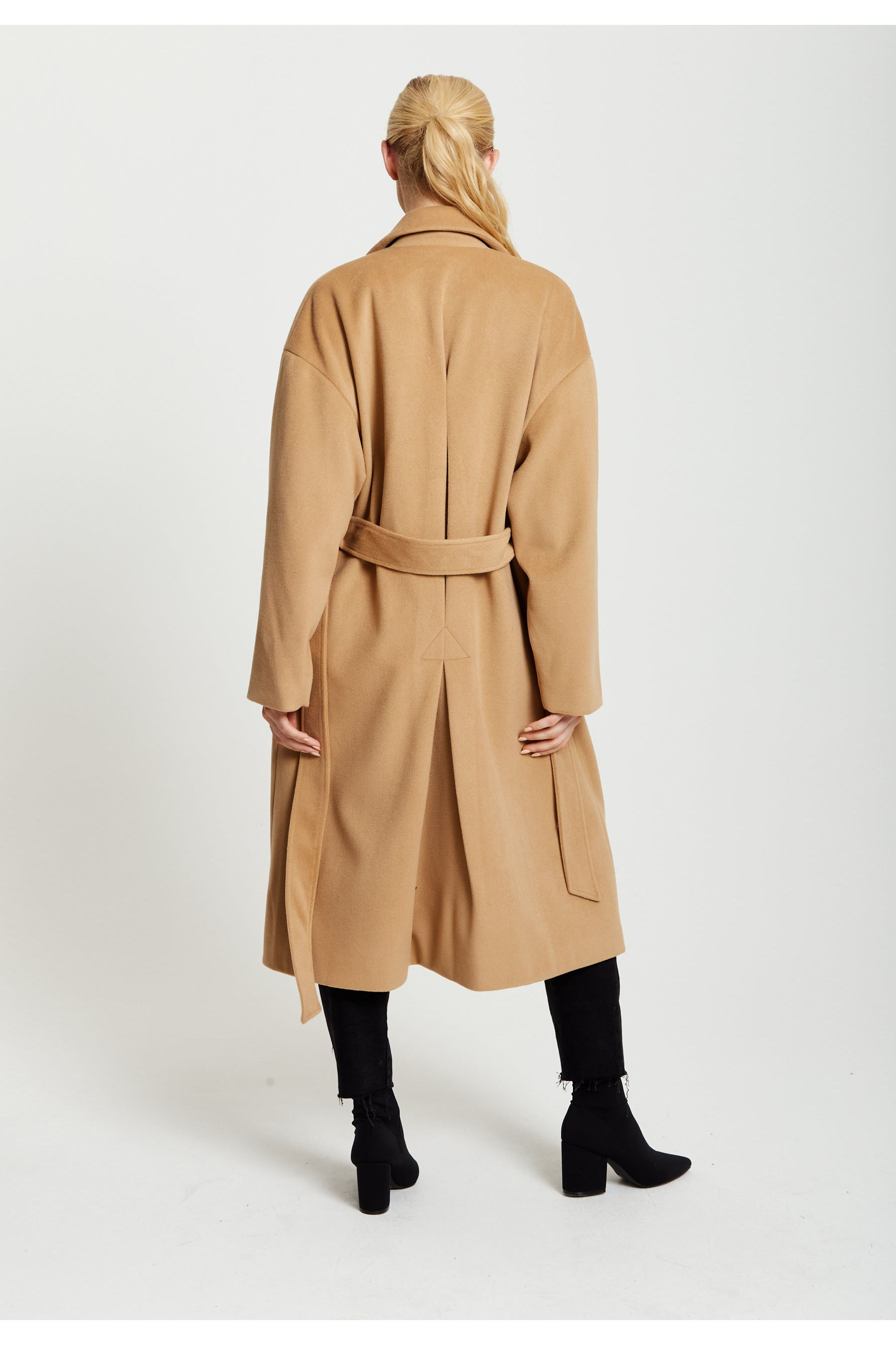 Belted Longline Coat In Camel E8-135-CT1803