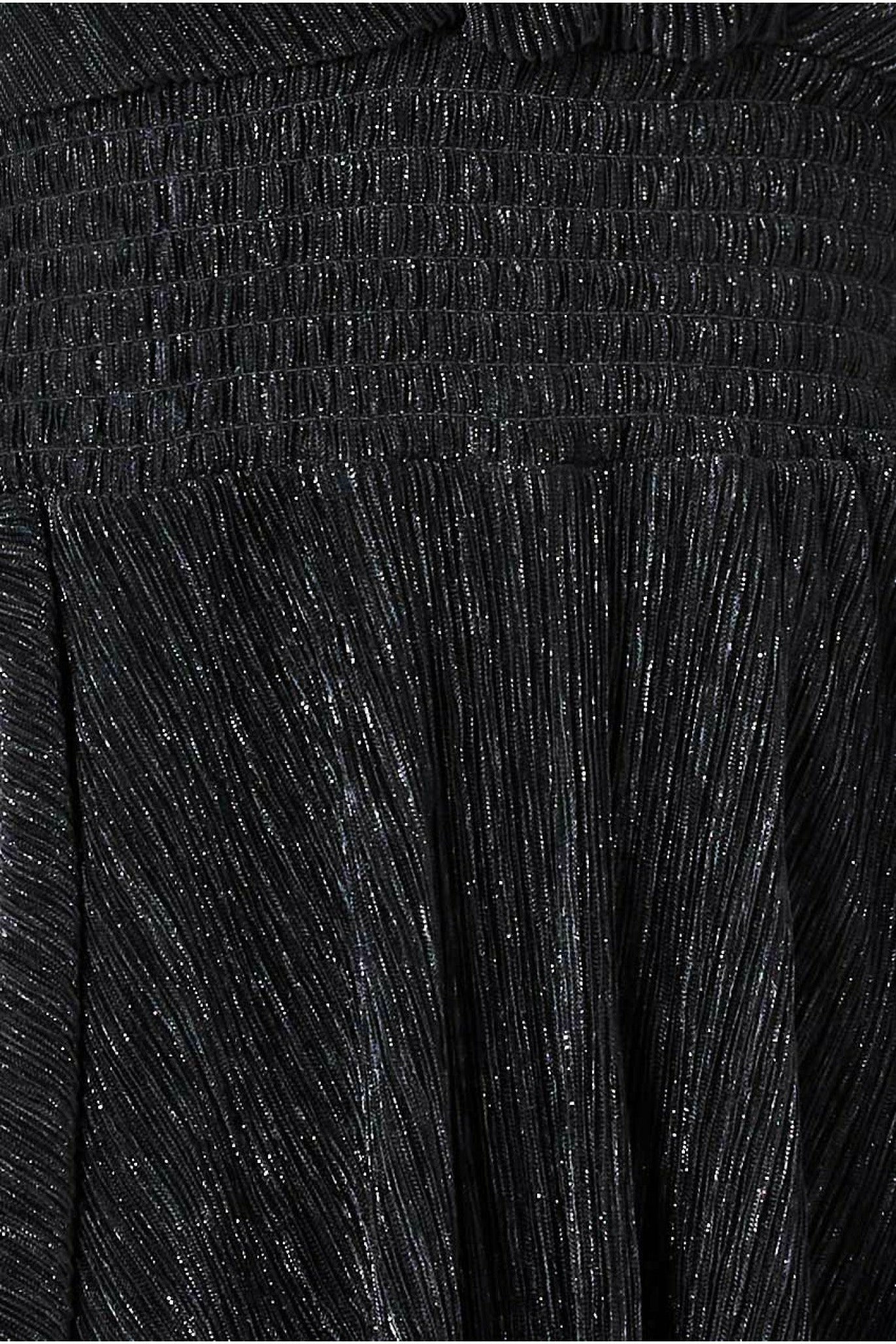 Crinkle Lurex High Low Layered Midi Dress - Black DR3655