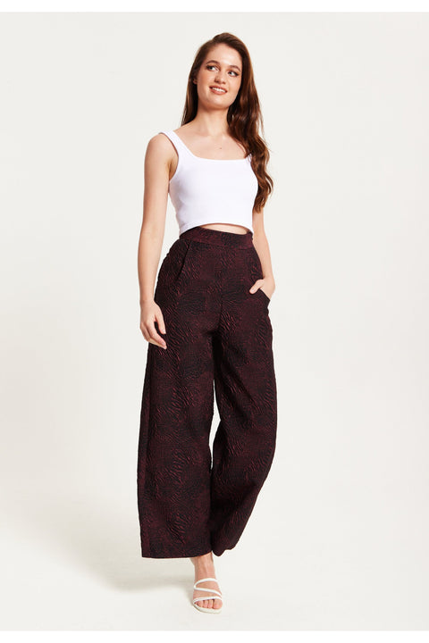 Wine Wide Leg Trousers by Liquorish