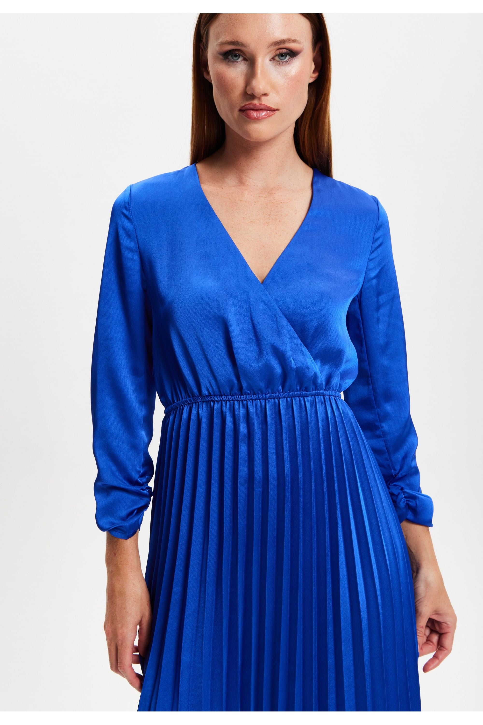 Royal Blue Midi Dress With Pleat Details EH1908Blue