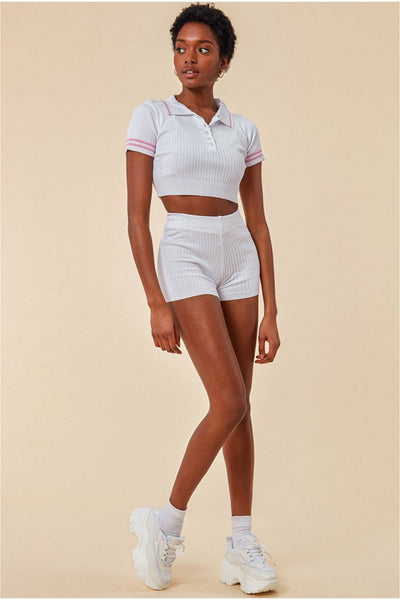 White - Crop Top & Short Loungewear Set - White by Cosmochic