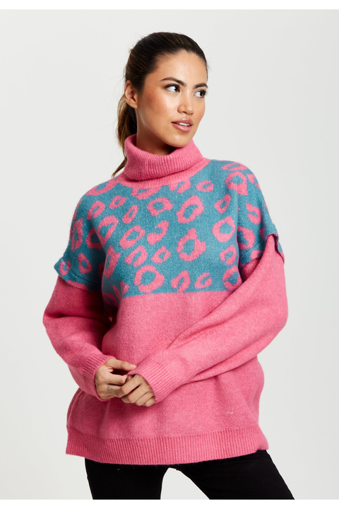 Animal Pattern Roll Neck Jumper A14-LIQ21-175