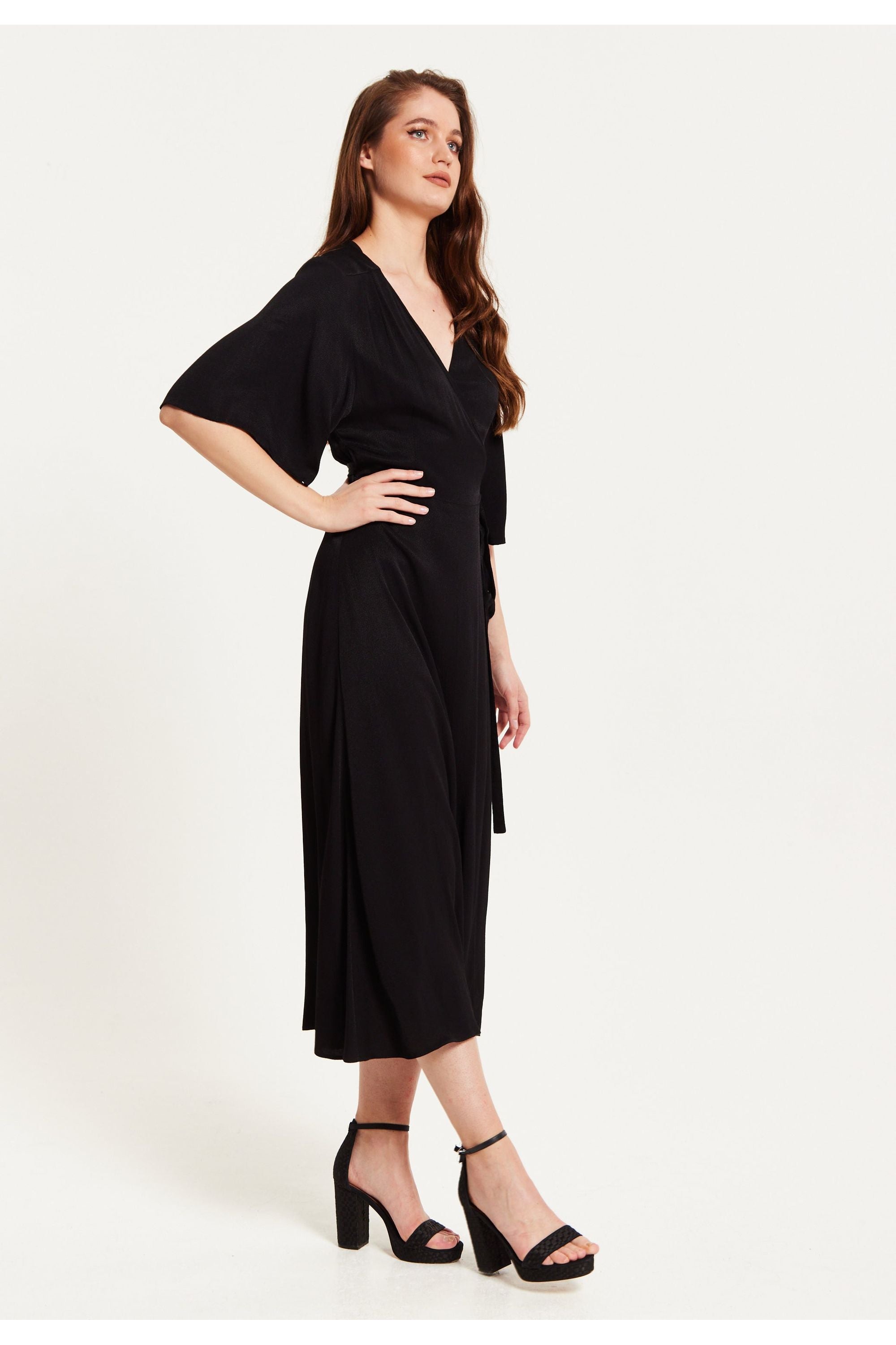 Black Maxi Wrap Dress With Kimono Sleeves C6-CCN001-Black