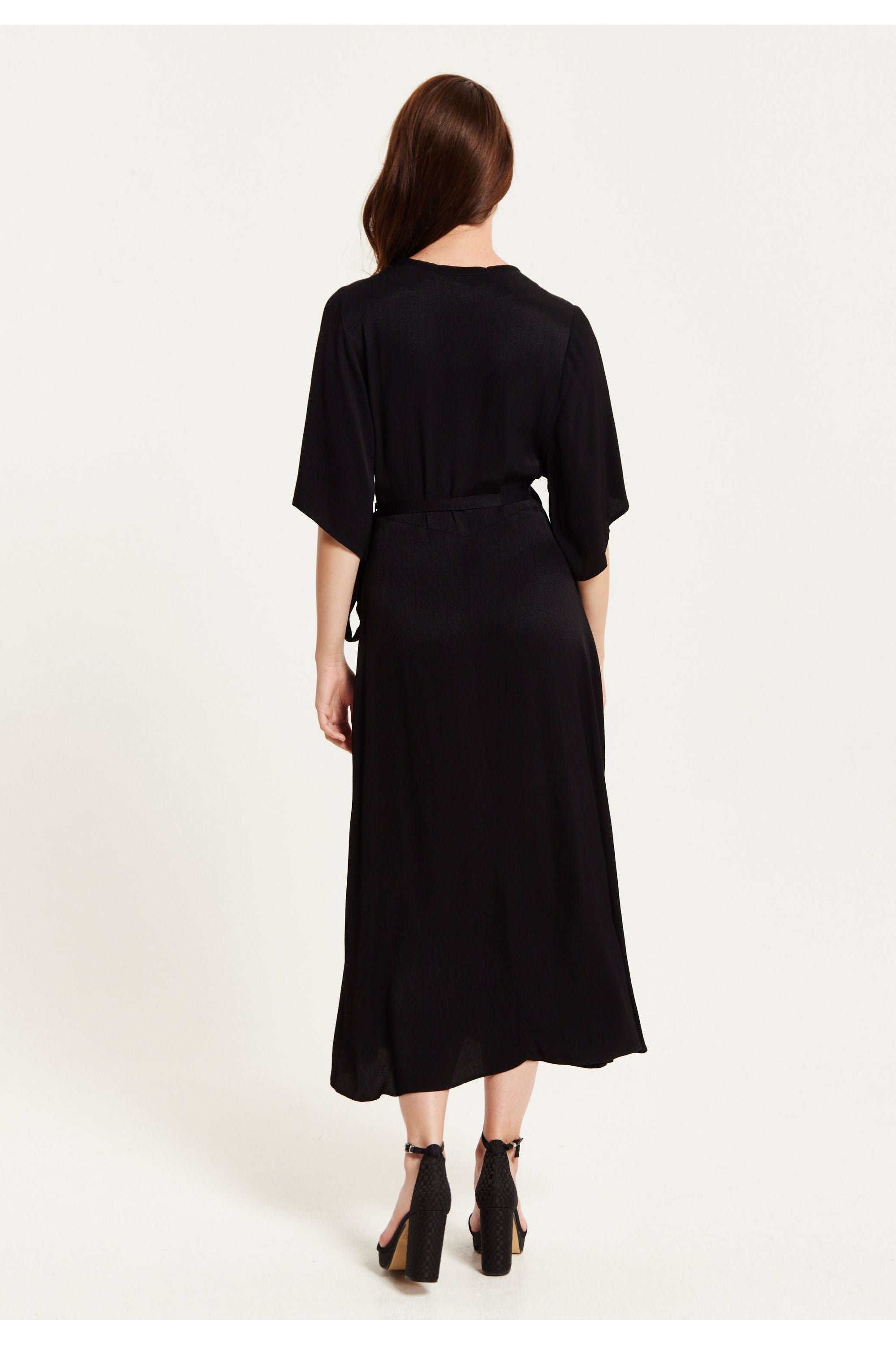 Black Maxi Wrap Dress With Kimono Sleeves C6-CCN001-Black
