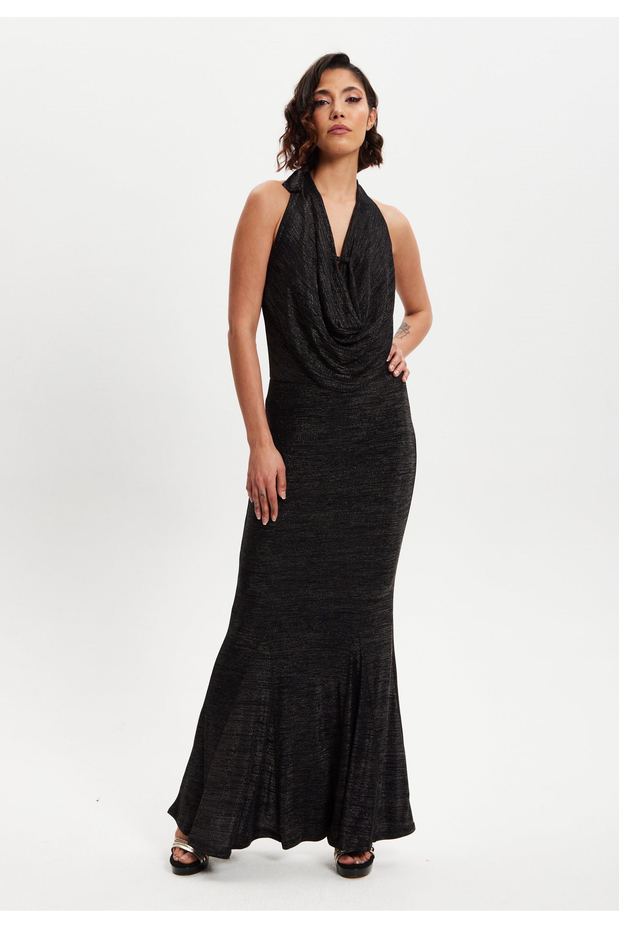 Black Full Maxi Lurex Jersey Dress H6-DML016-B