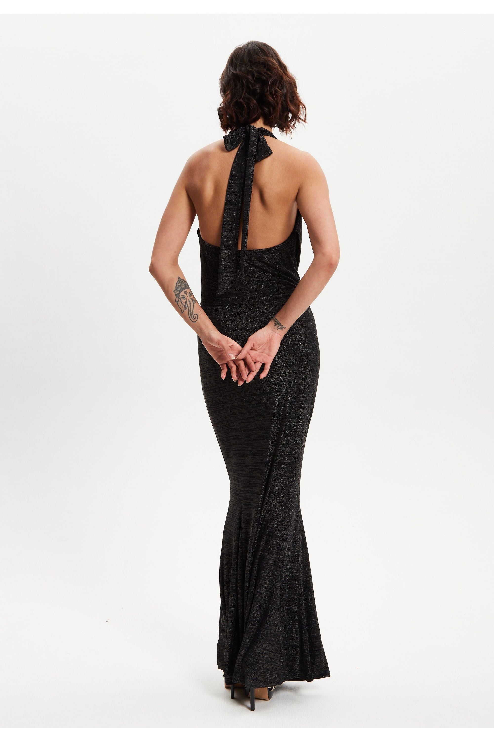Black Full Maxi Lurex Jersey Dress H6-DML016-B