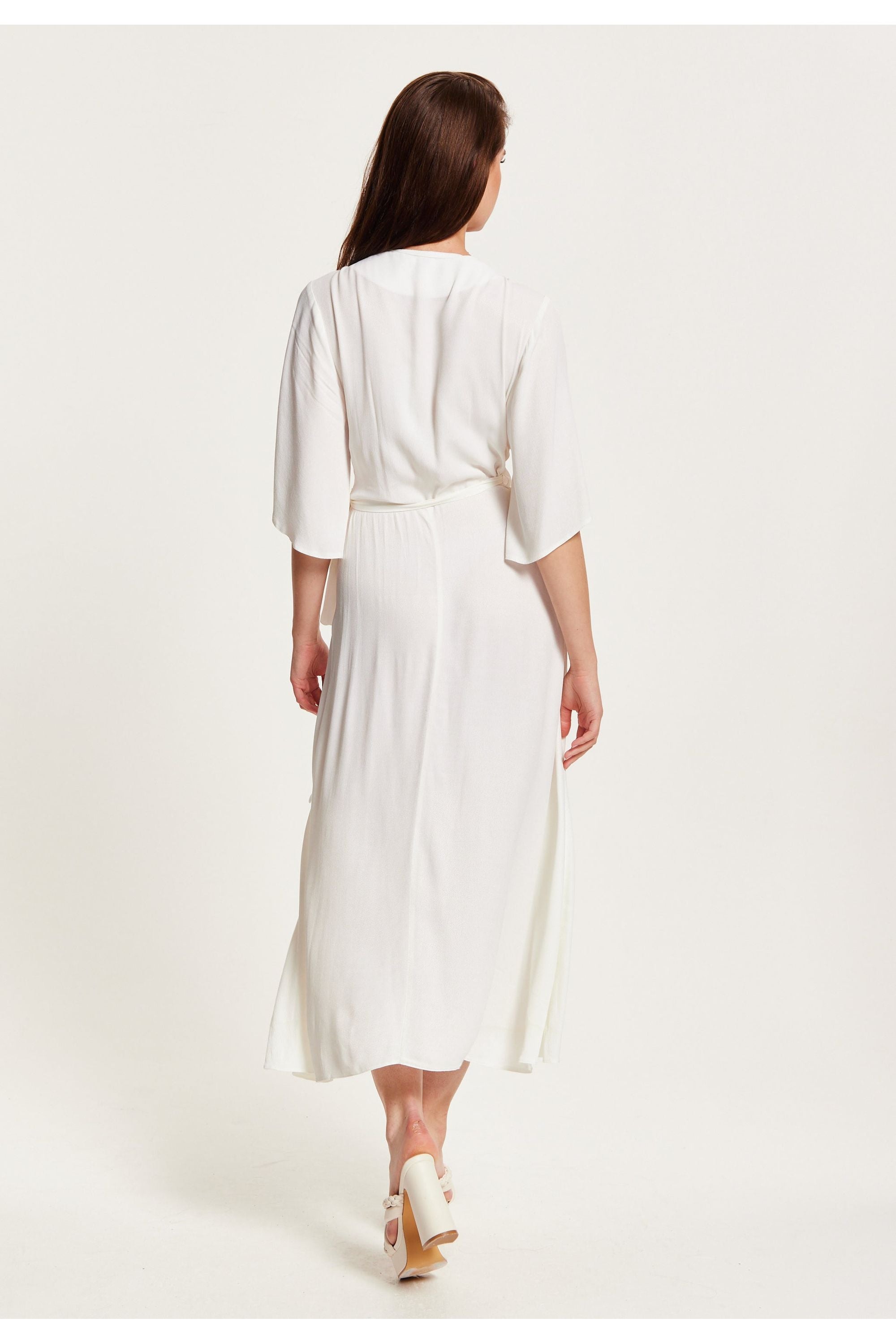 Midi Wrap Dress With Kimono Sleeves In White LIQKMWH001