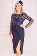 Goddiva Front Frill Sequin Bodice Midi -  Navy