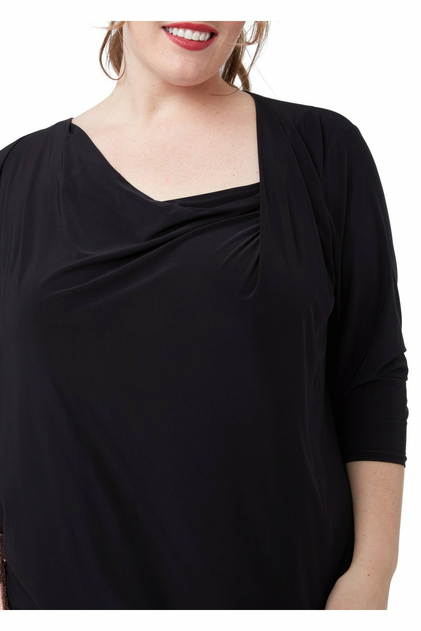 Loose Fit Midi Dress With Asymmetric Neck - Black DR3092
