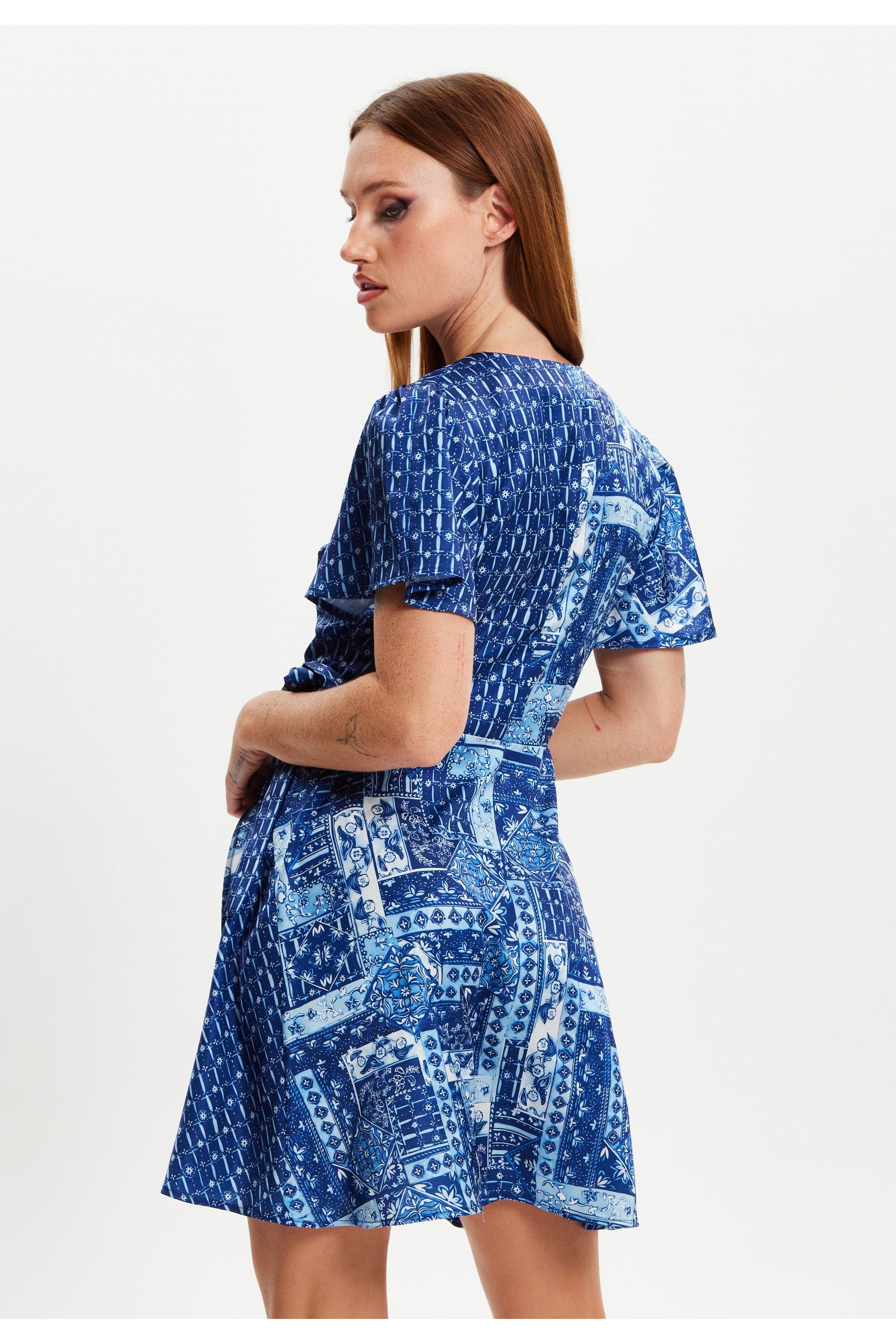 Scarf Print Angel Sleeve Wrap Mini Dress G1-MSL027