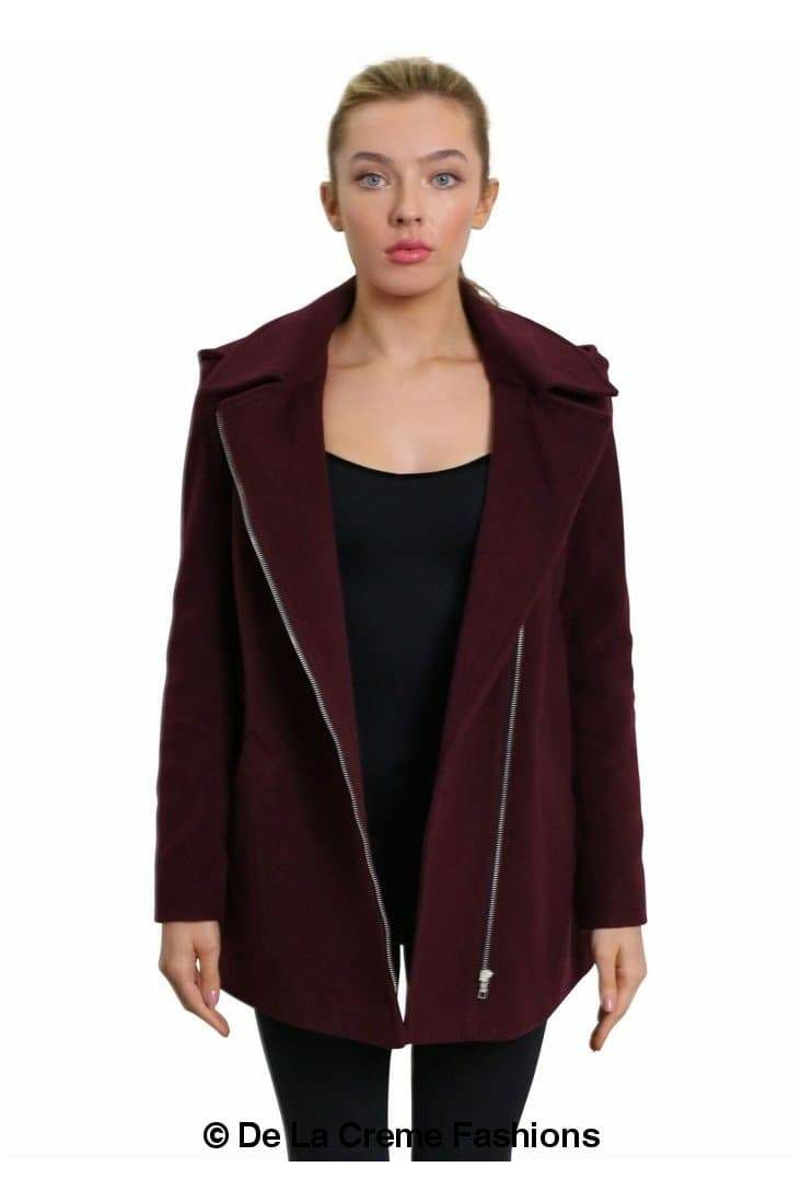Wool Blend Zip Up Hooded Coat 1810