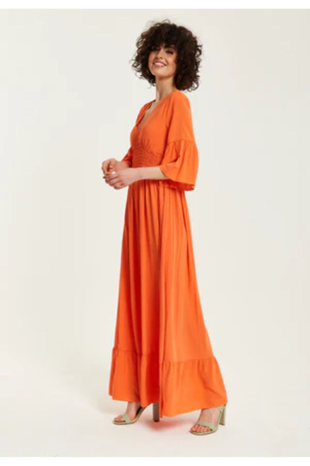 Orange Maxi Dress With Frill Sleeves F11-246-LIQ23SS089-1