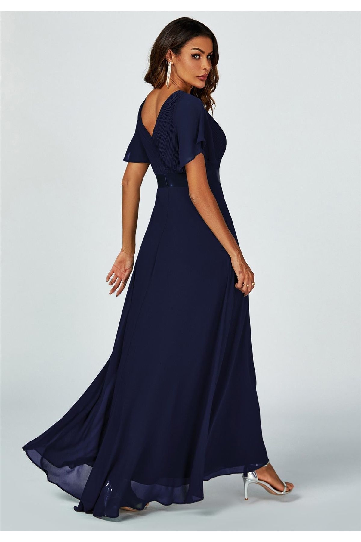 Angel Sleeves Empire Waist Bridesmaid Dress In Navy FS634
