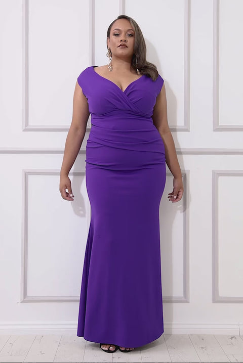 Goddiva Plus Bardot Pleated Maxi Dress - Purple