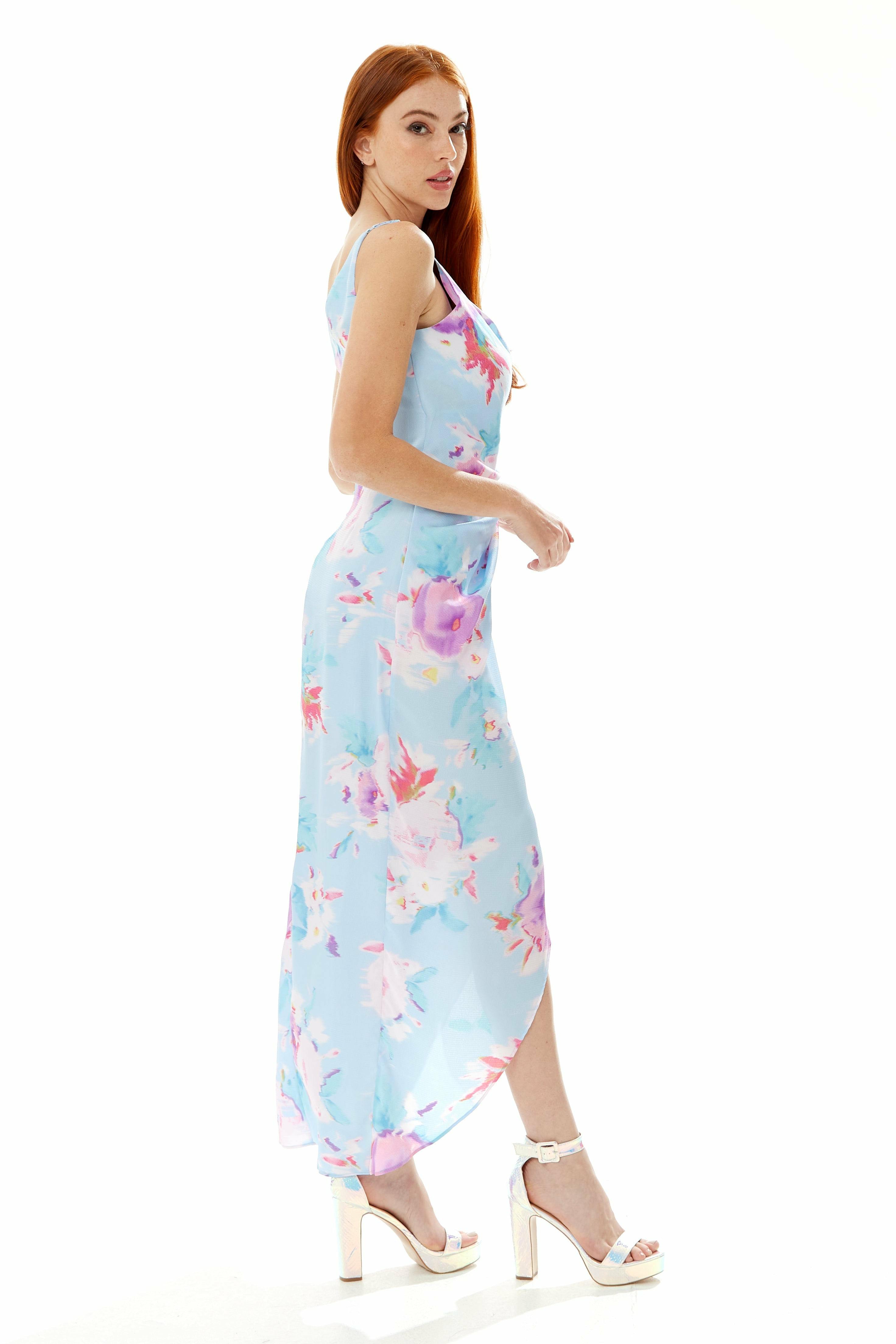 Floral Print Maxi Wrap Dress In Blue B3-72-LIQBM008-E