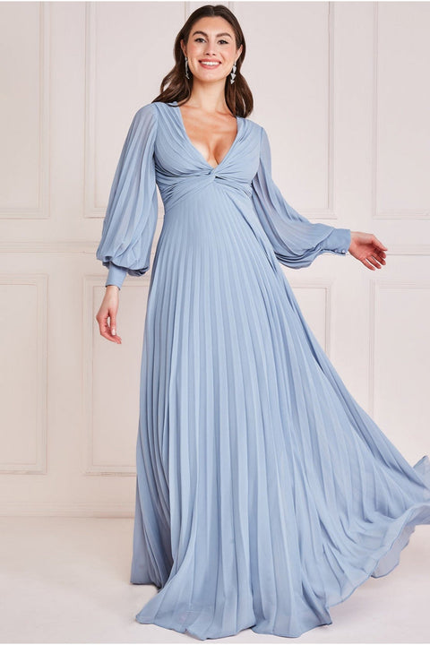 Fully Pleated Chiffon Maxi Dress - Blue DR3593