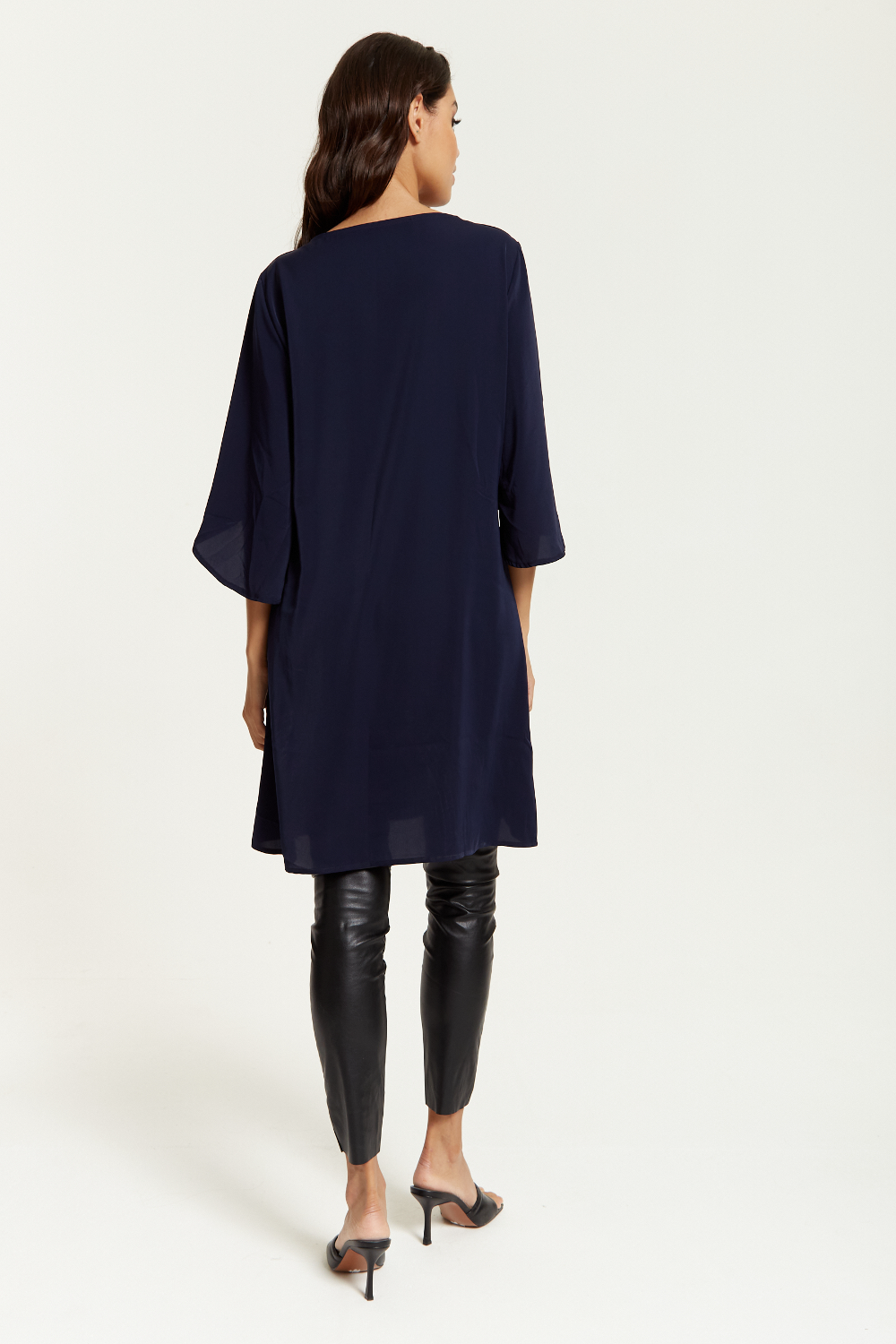 Oversized V Neck Tunic with Split Sleeves in Navy GLR FASHION NETWORKING