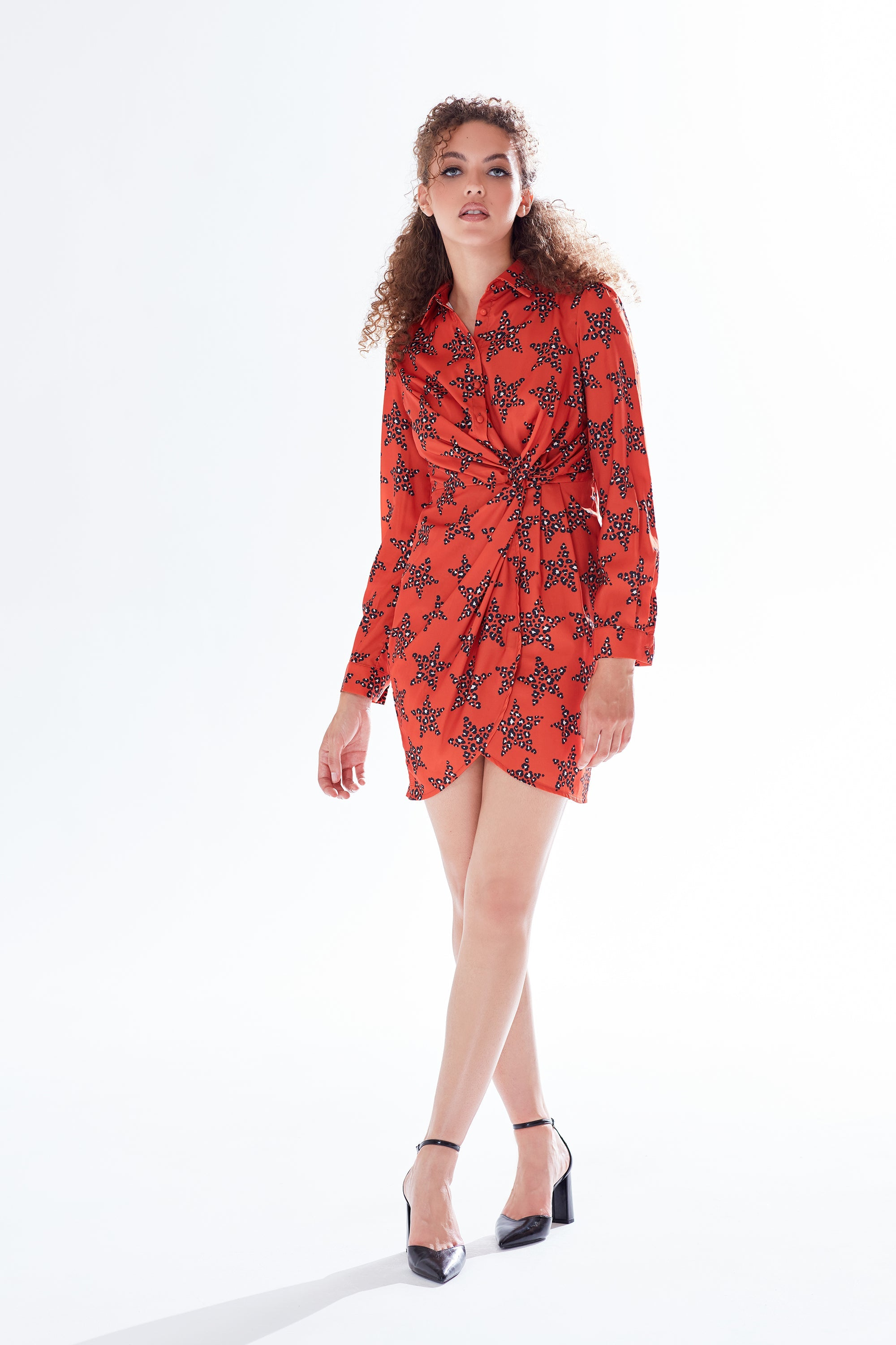 Leopard Star Print Mini Dress With Collar C11-LIQ21-250O