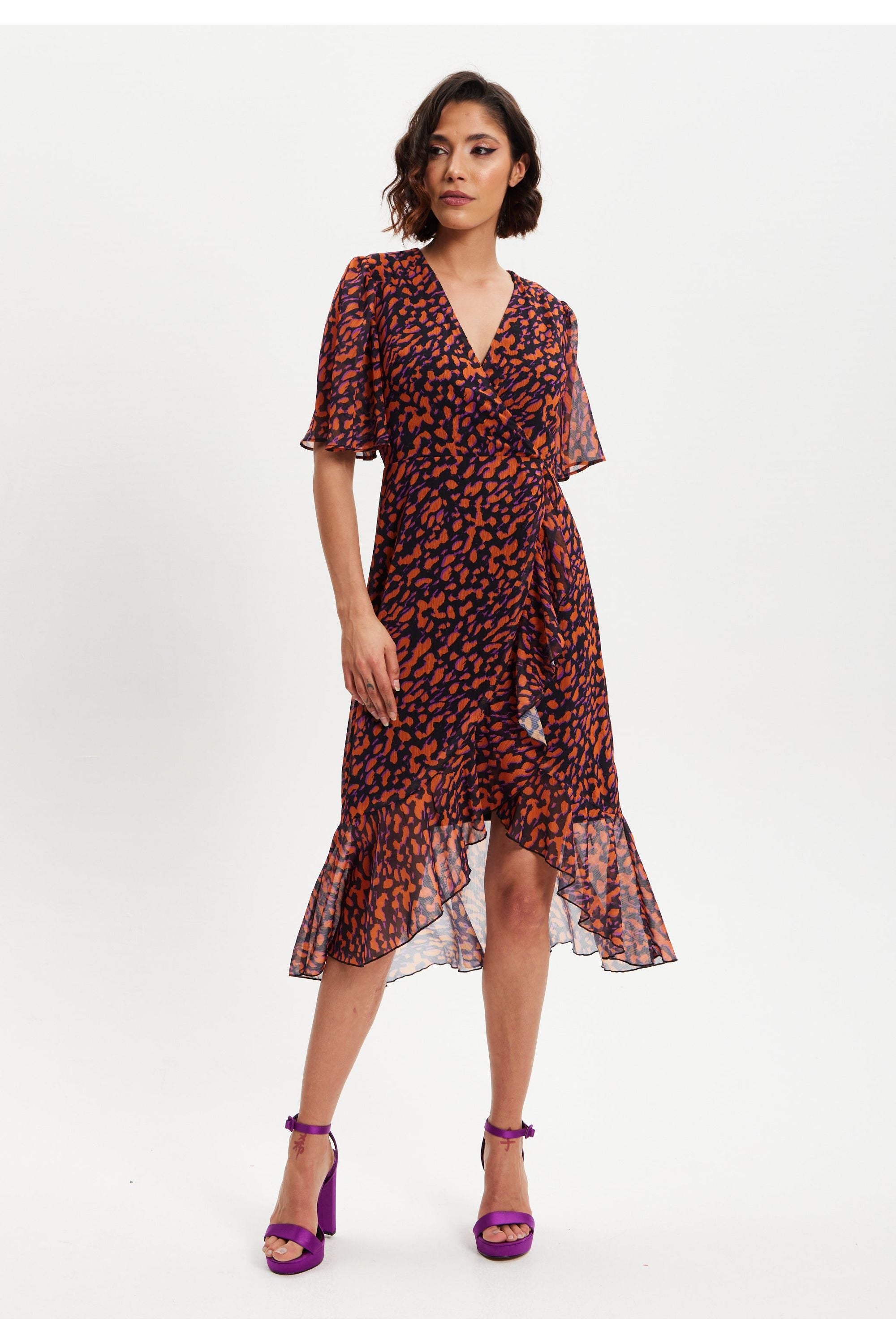 Animal Print Organza Double Breasted Midi Dress H8-DML041