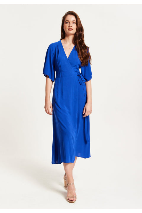 Royal Blue Maxi Wrap Dress With Kimono Sleeves by Liquorish