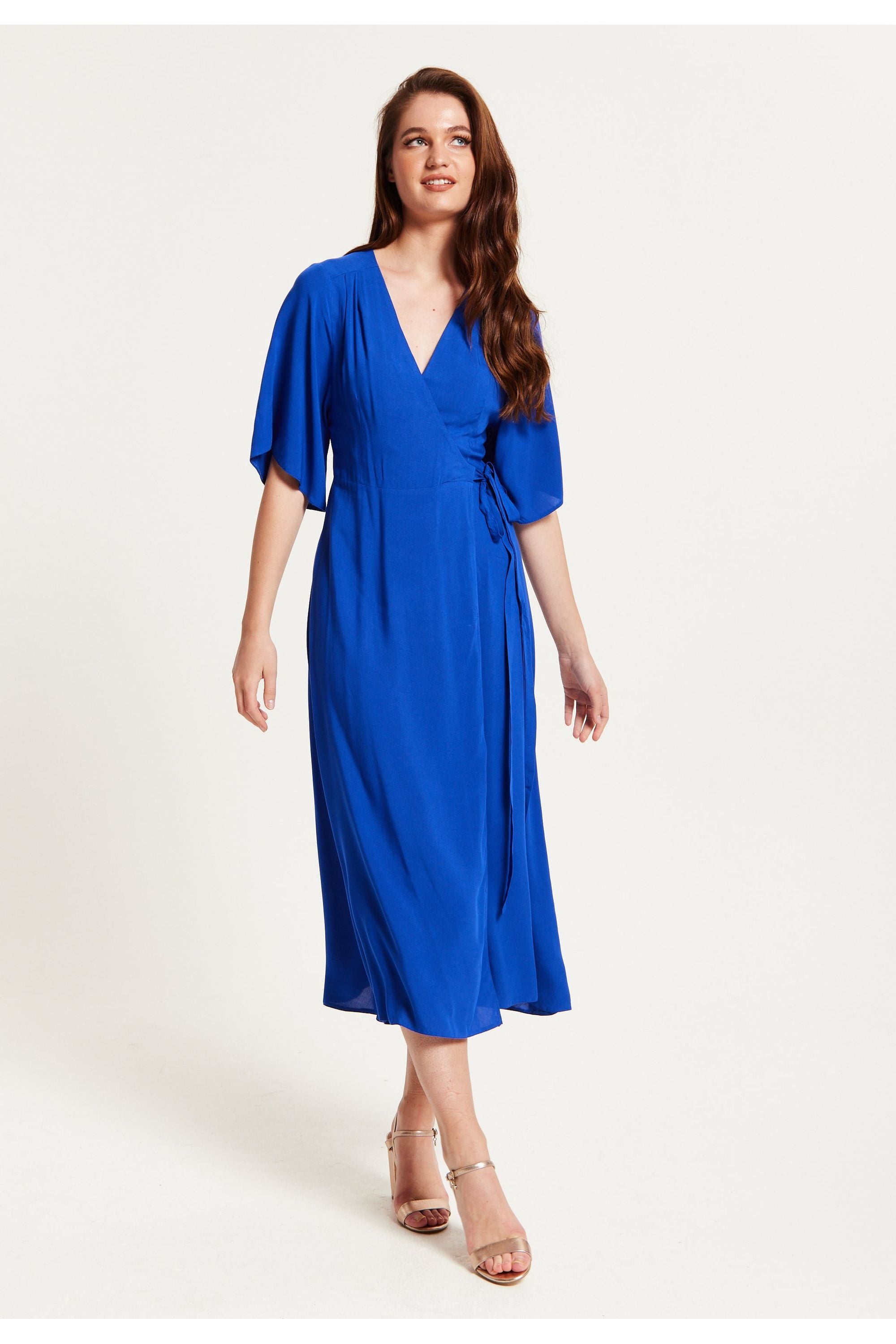 Royal Blue Maxi Wrap Dress With Kimono Sleeves CCN001