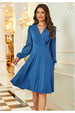 FS Collection Long Chiffon Sleeve Pleated Midi Dress In Blue