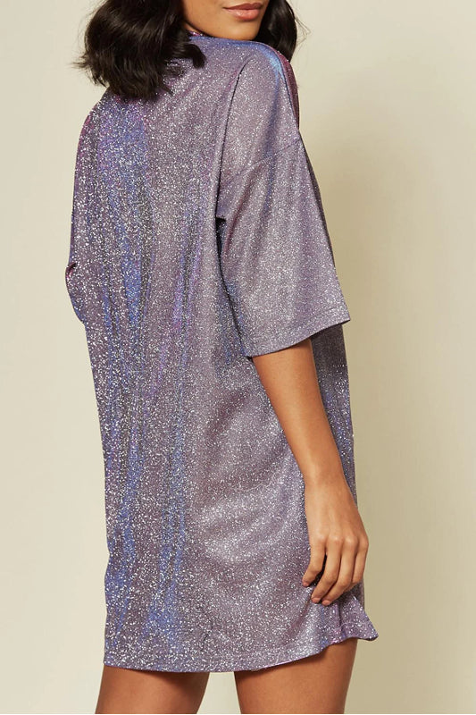 Lavender Blue Sparkly Oversized T-Shirt Dress NICOLE