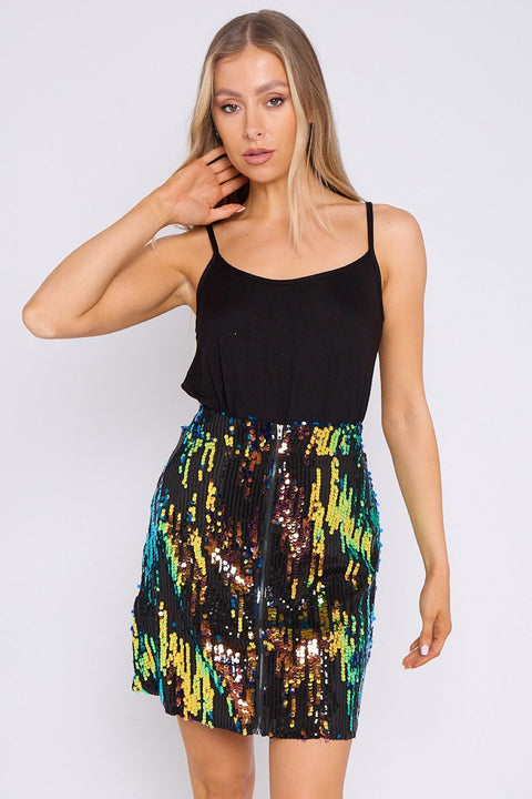 Skylar Multicolour Sequin Mini Skirt by Aftershock London