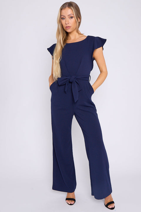 Alisha Navy Wide Leg Belted Jumpsuit ALISHA