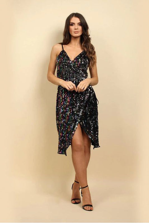 Multicolour Sequin Velvet Mini Wrap Dress CHARLIZE