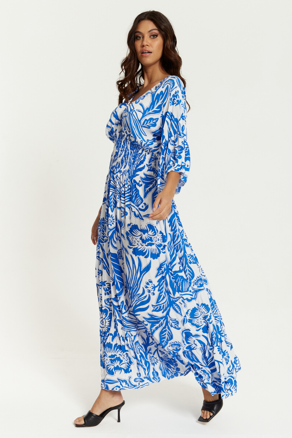 Oversized V Neck Detail Floral Print Maxi Dress 0173MAXIDRESS