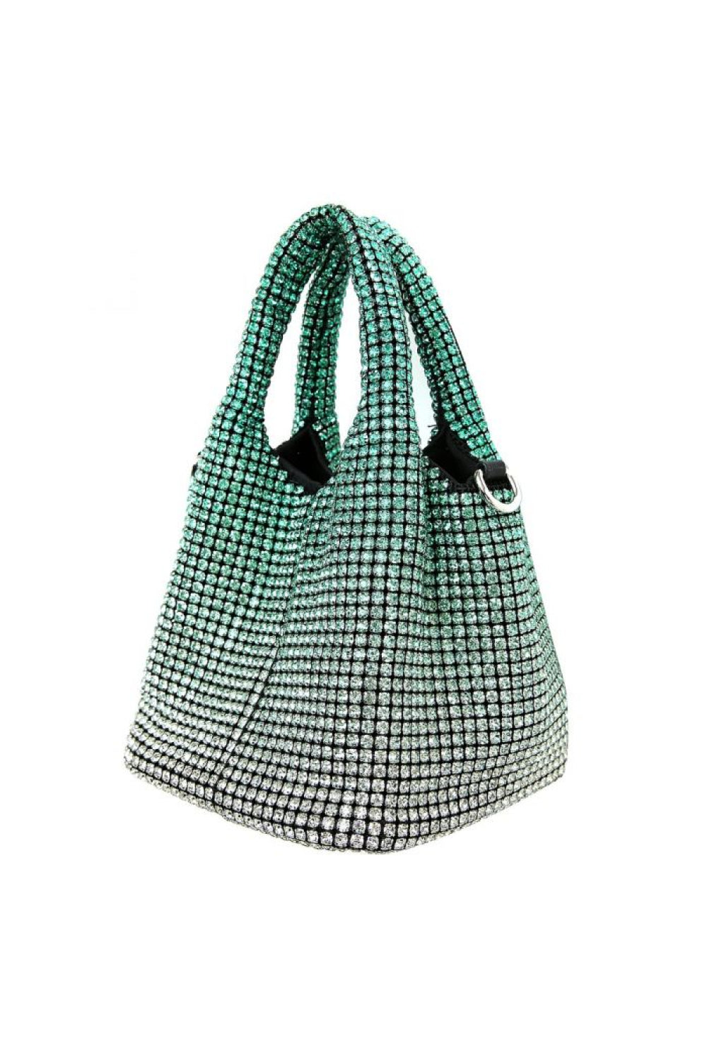 Green Crystal Top Handle Evening Bag | Goddiva