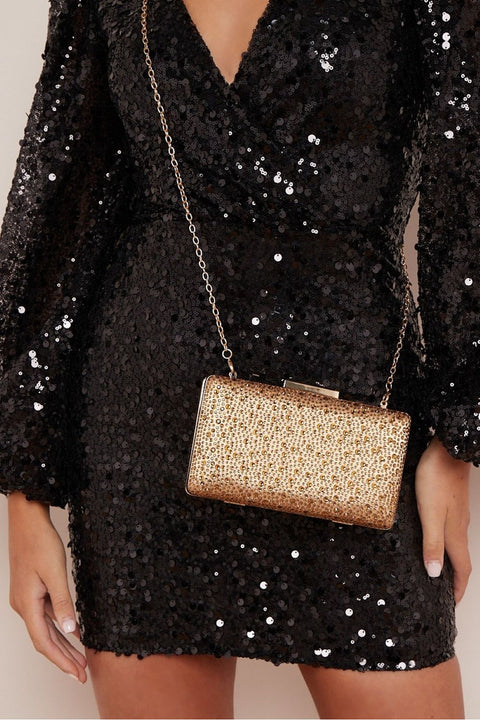 Gold Glitter Evening Clutch Bag ALH3105