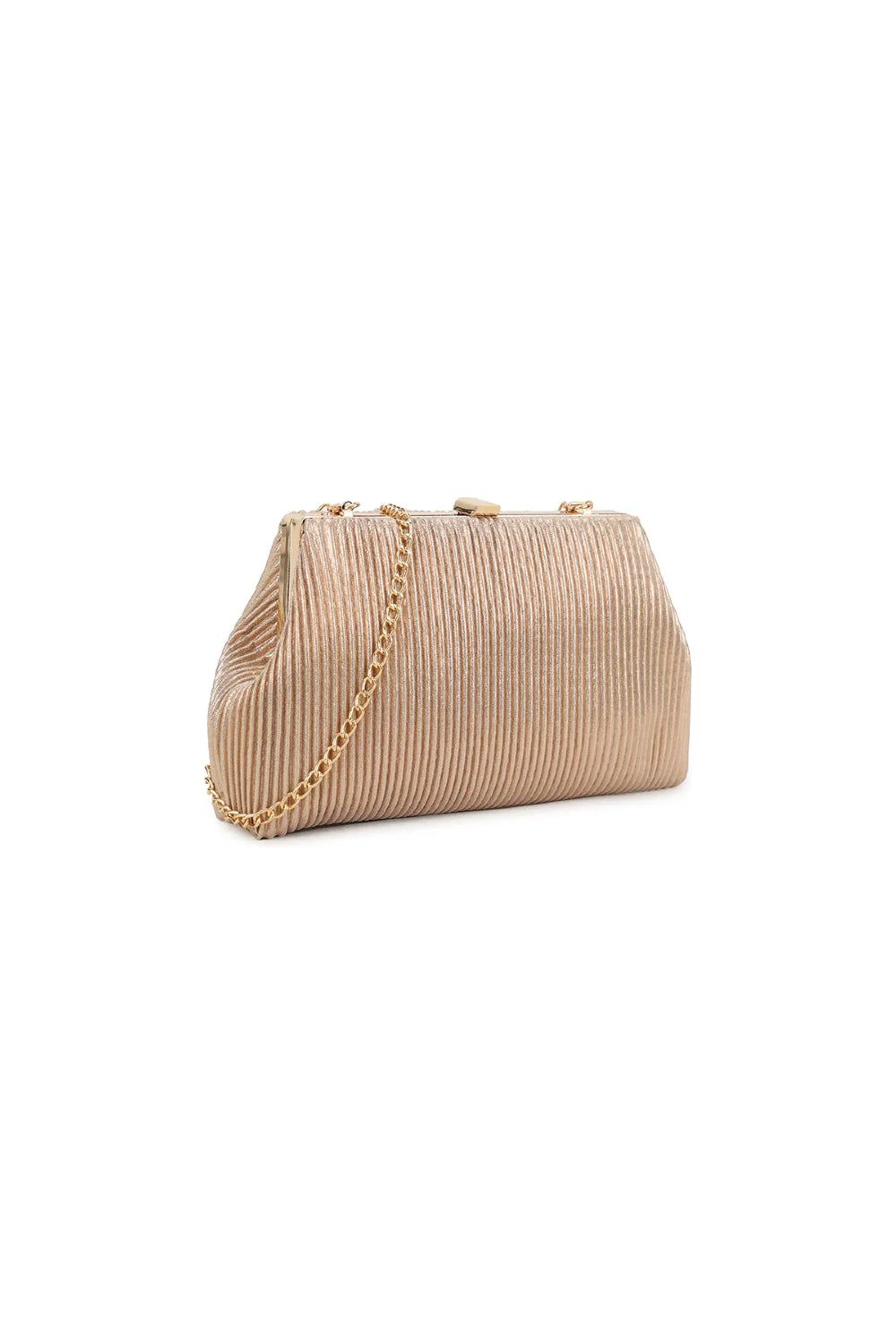 Rose Gold Glitter Clutch Bag With Removable Chain ALZ3044