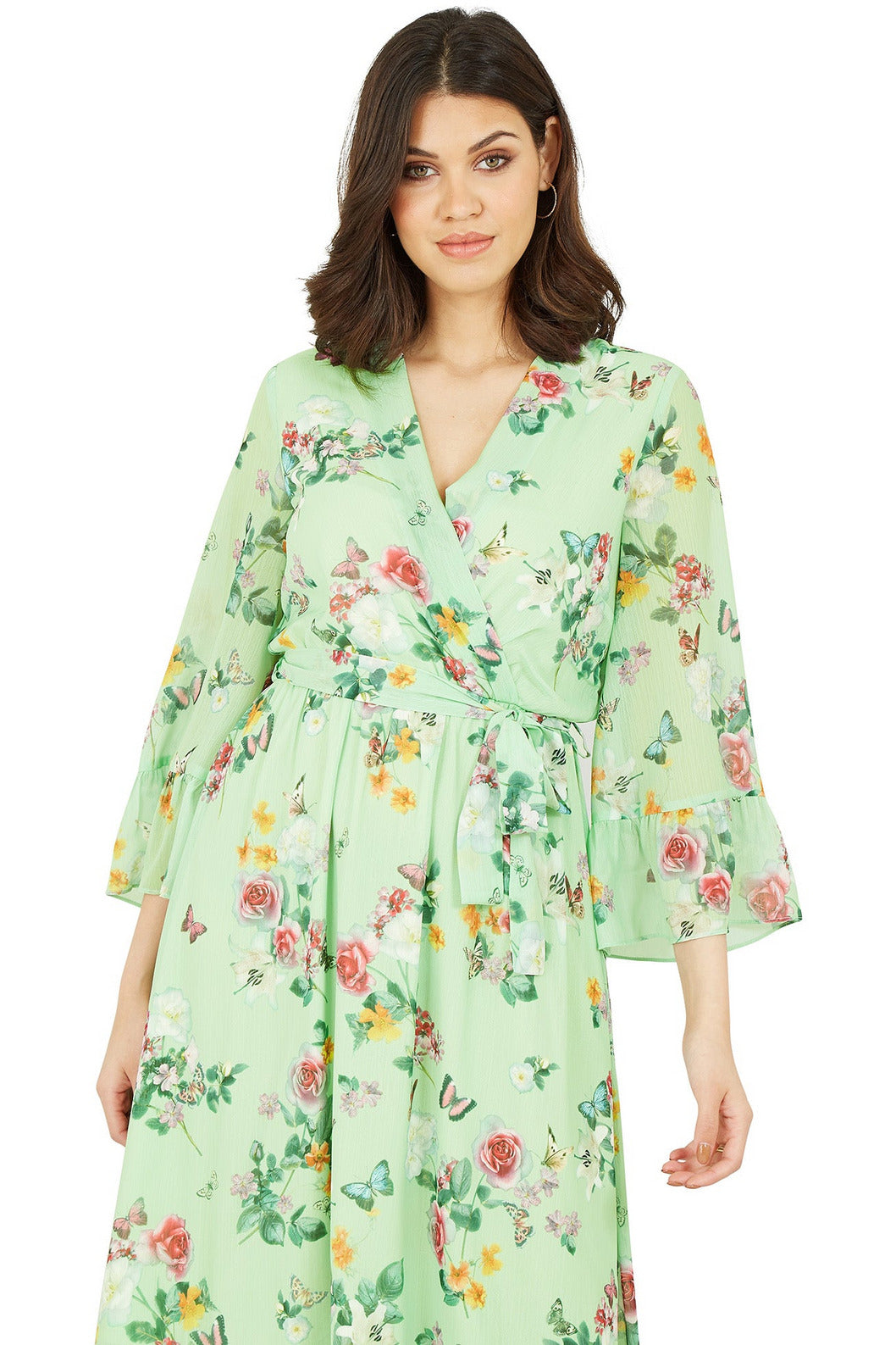 Sage Green Oriental Butterfly High Wrap Dress YM3166