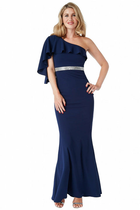 Off The Shoulder Flair Maxi Dress - Navy DR1793