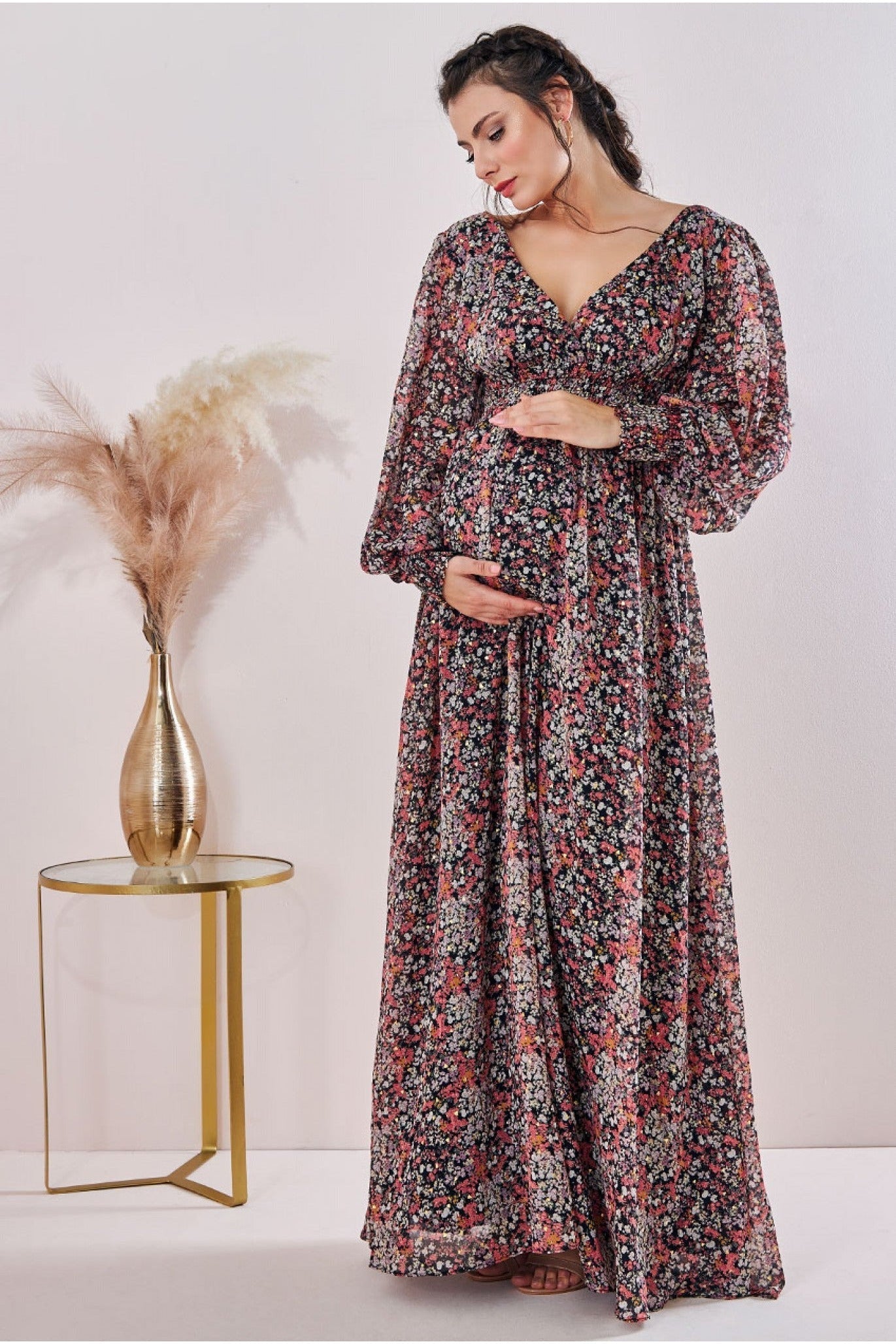 Maternity Long Sleeve Maxi Floral Print DR3765AMAT