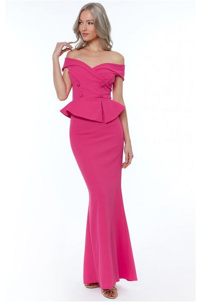 Cerise - Bardot Crossover Maxi Dress - Cerise by Goddiva