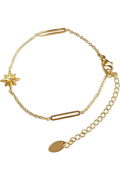 Star Pendant Bracelet With Rectangular Link Chain In Gold BLN134G