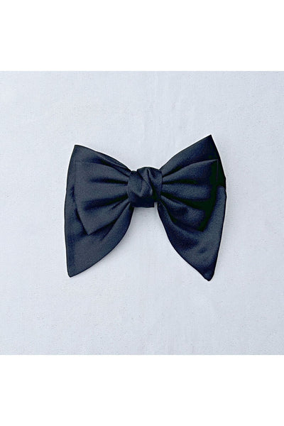Black - Black Satin Hair Bow Black Hair Clip by QueenMee Accessories