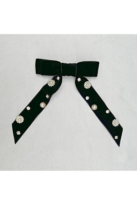 Black Velvet Bow Hair Clip With Jewels 5060801177849